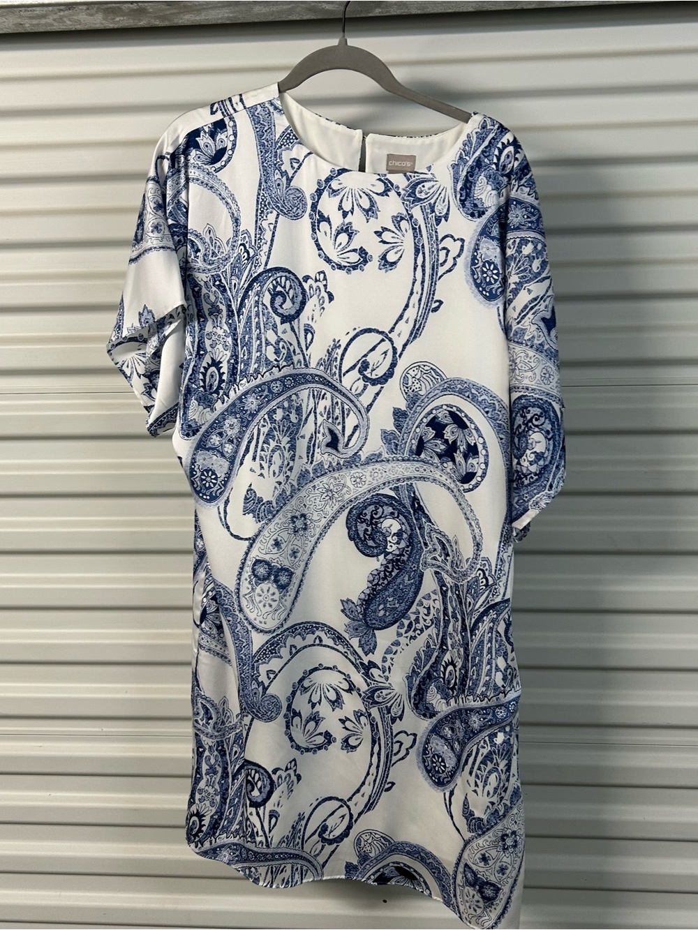 Chico's White and Blue Paisley Tunic Top